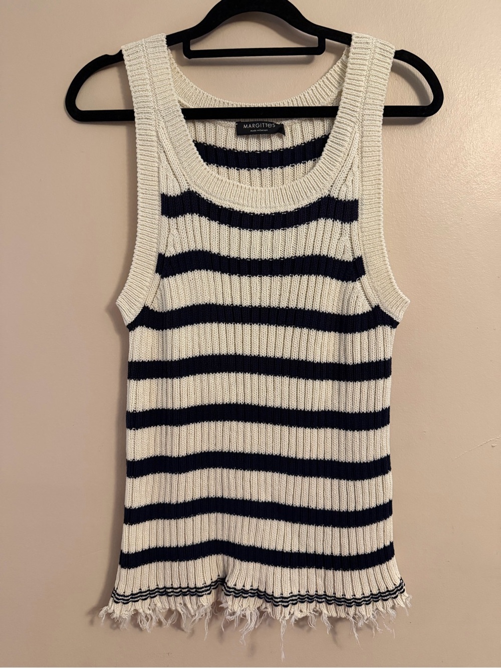 Margittes Black & White Striped Rib-Knit Tank Sweater